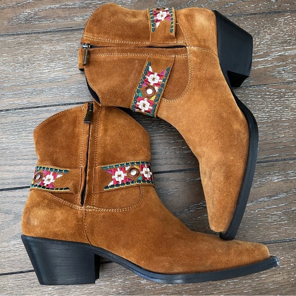 PINKO Italian Brown Suede Leather Boots Harness Detail Ankle Booties | Size 39 - Picture 8 of 14